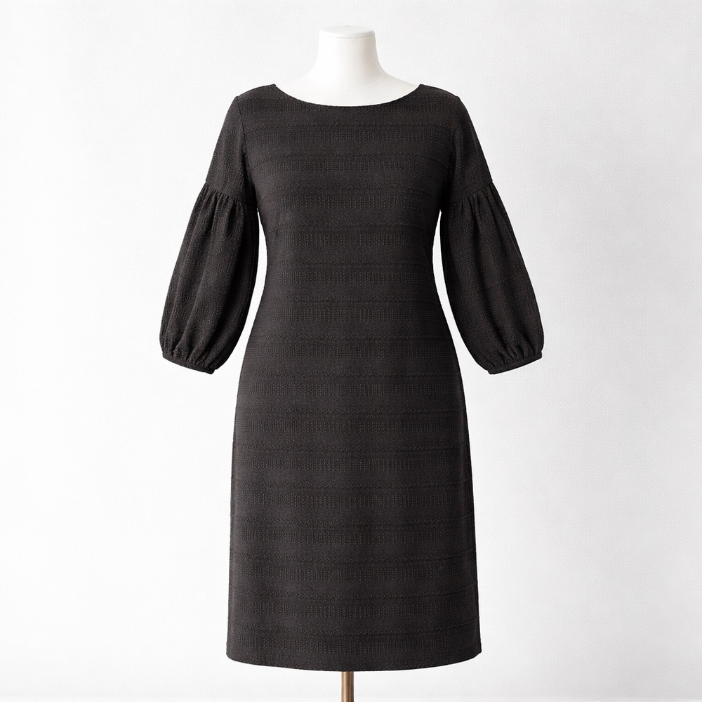 Liz Claiborne Women’s 14 Black Textured Knit Balloon‎ Sleeve Sheath Dress Lined